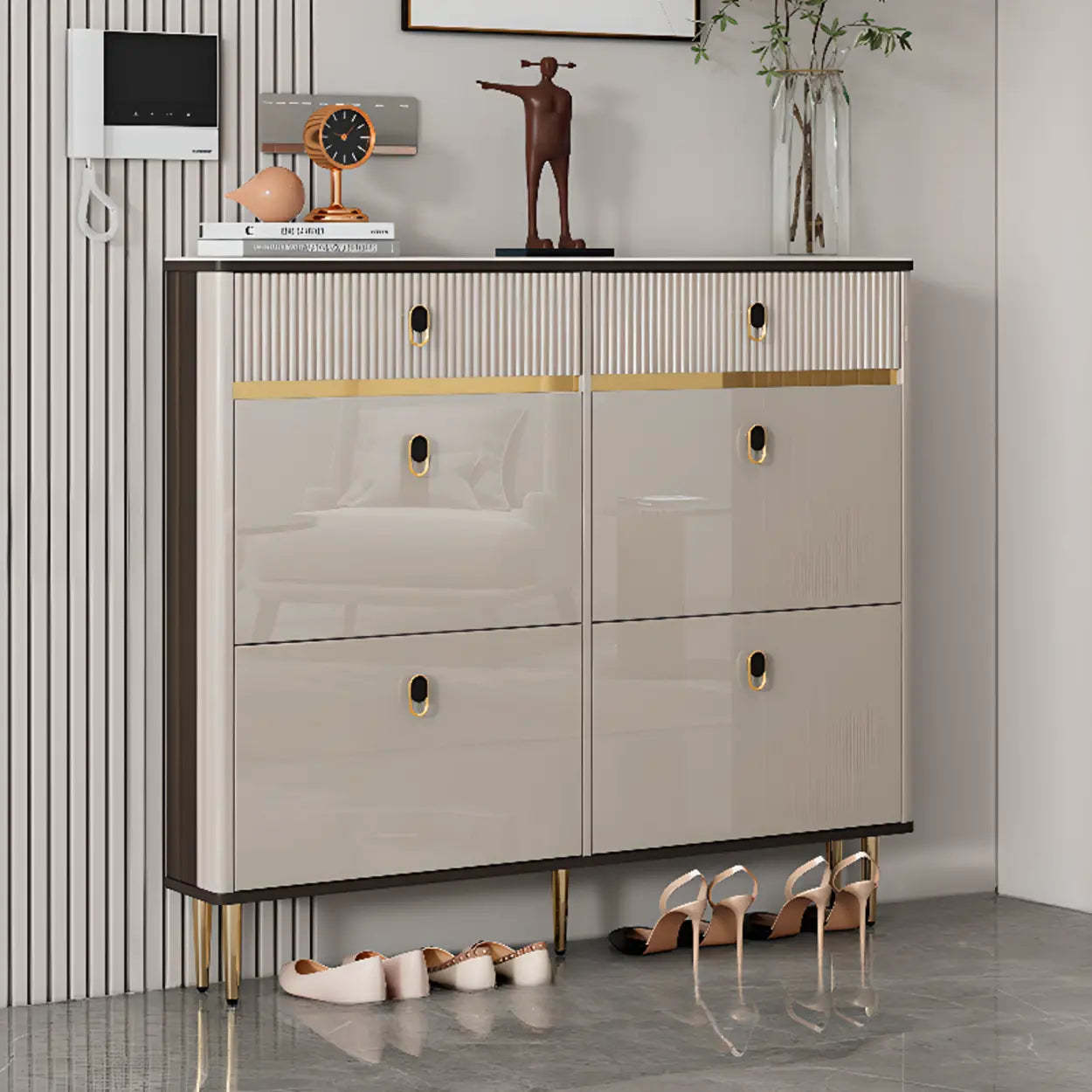 Modern White Wood Sliding Shoe Cabinet