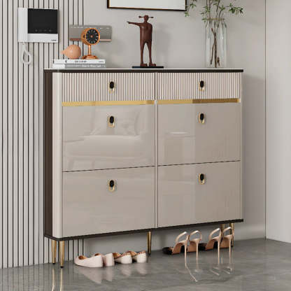 Modern White Wood Sliding Shoe Cabinet