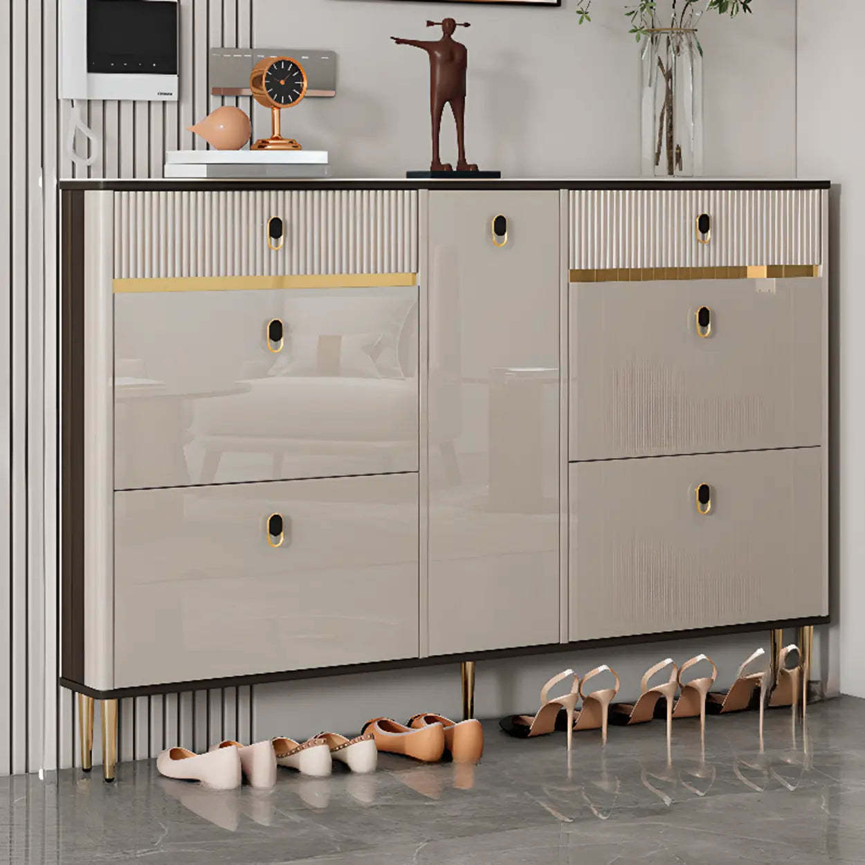 Luxury sliding shoe display cabinets in wood — 39" L x 7" W x 42" H
