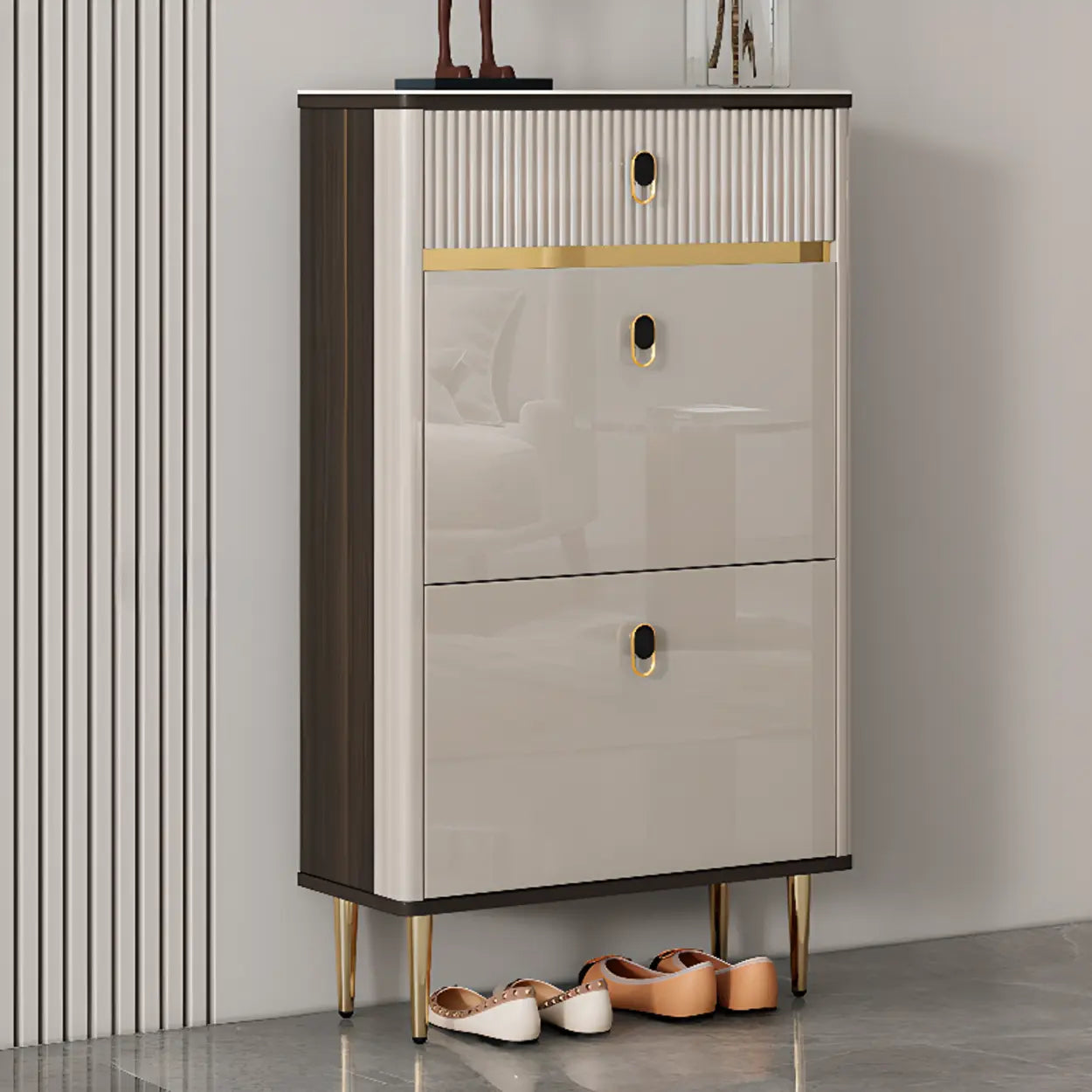 Modern White Wood Sliding Shoe Cabinet