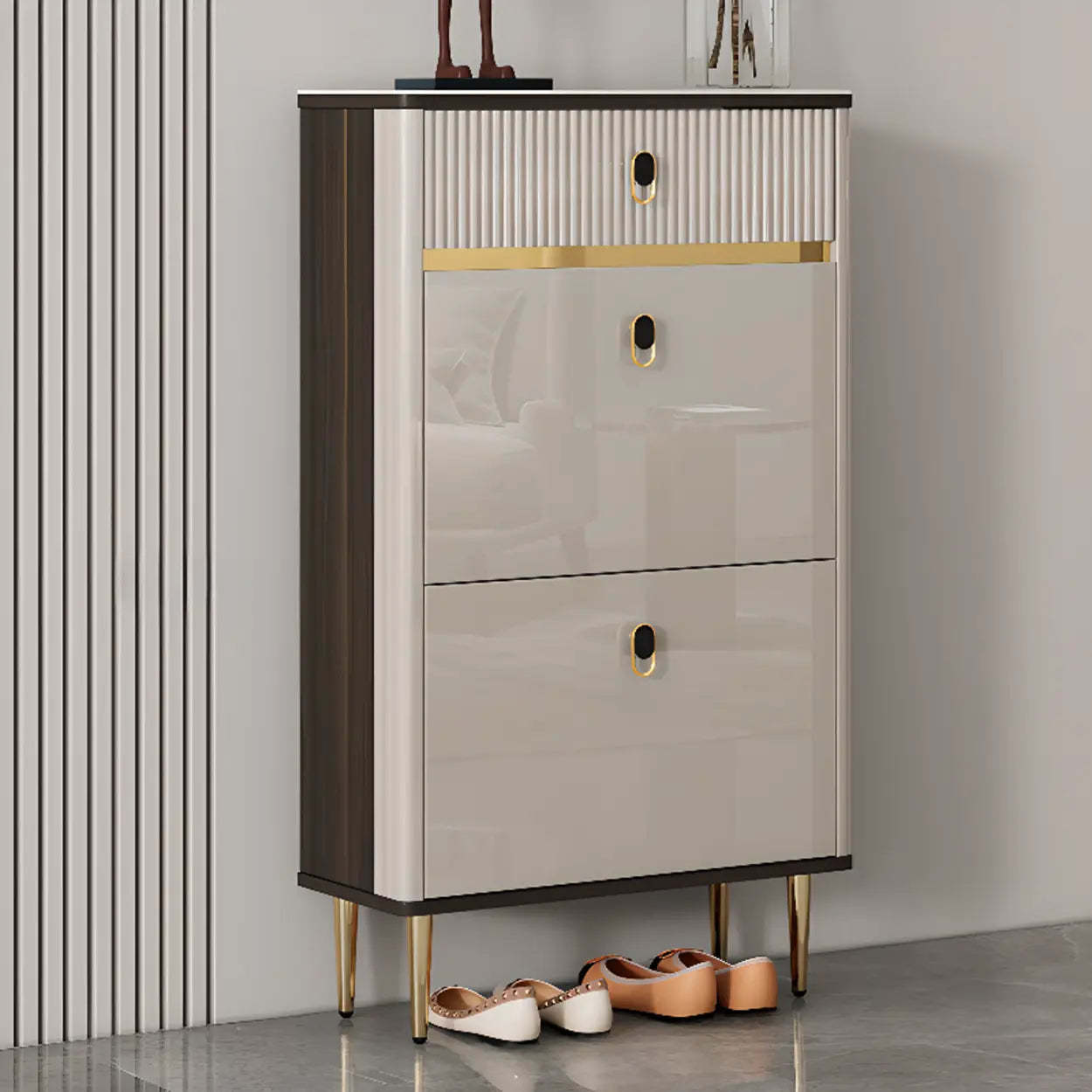 Modern White Wood Sliding Shoe Cabinet