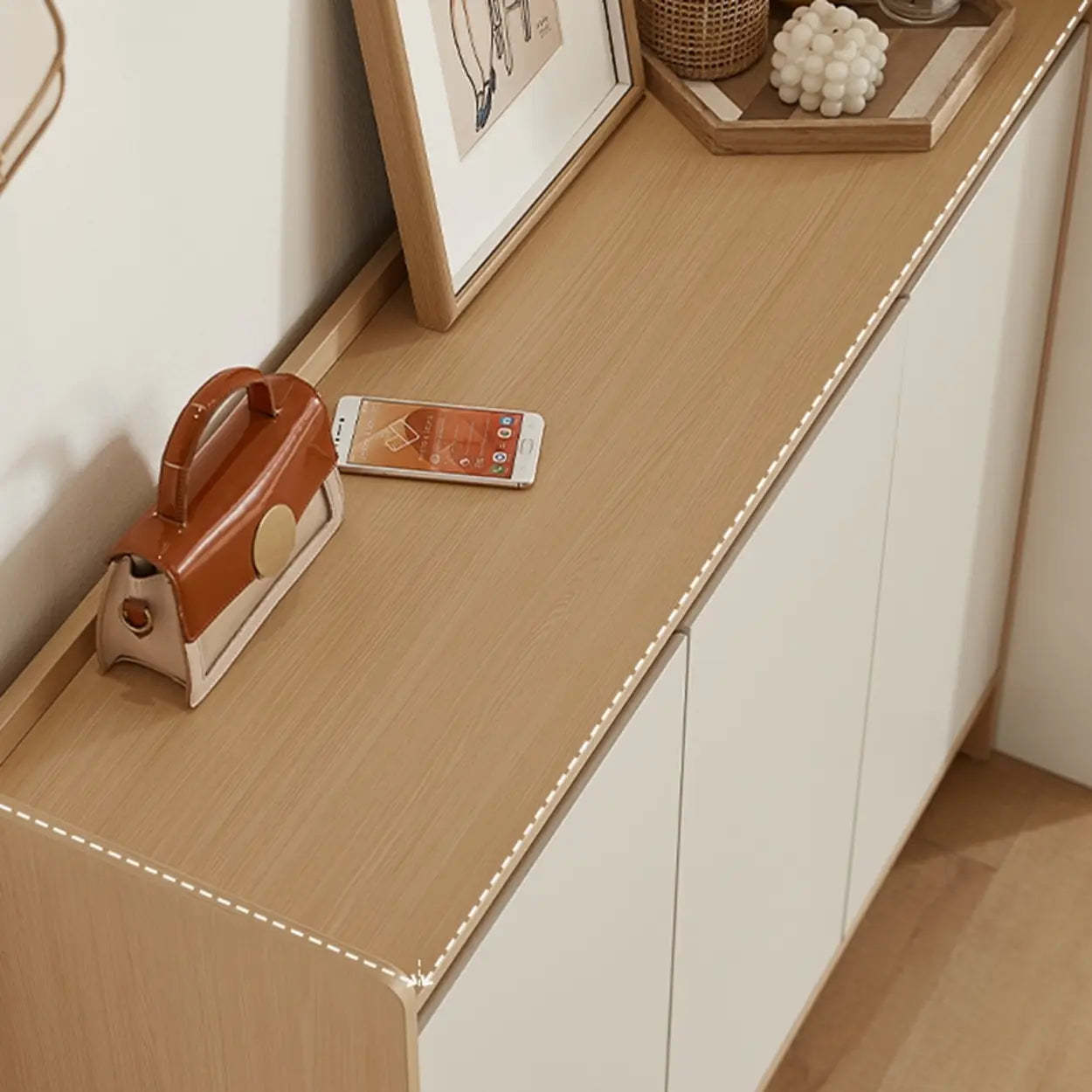 Modern Beige Wood Entryway Shoe Cabinet