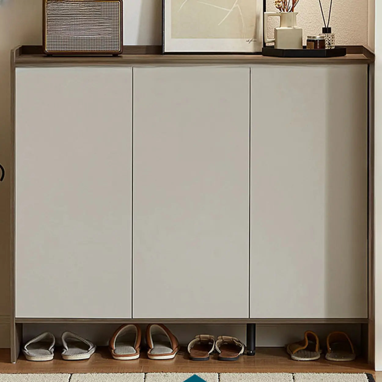 Modern Beige Wood Entryway Shoe Cabinet