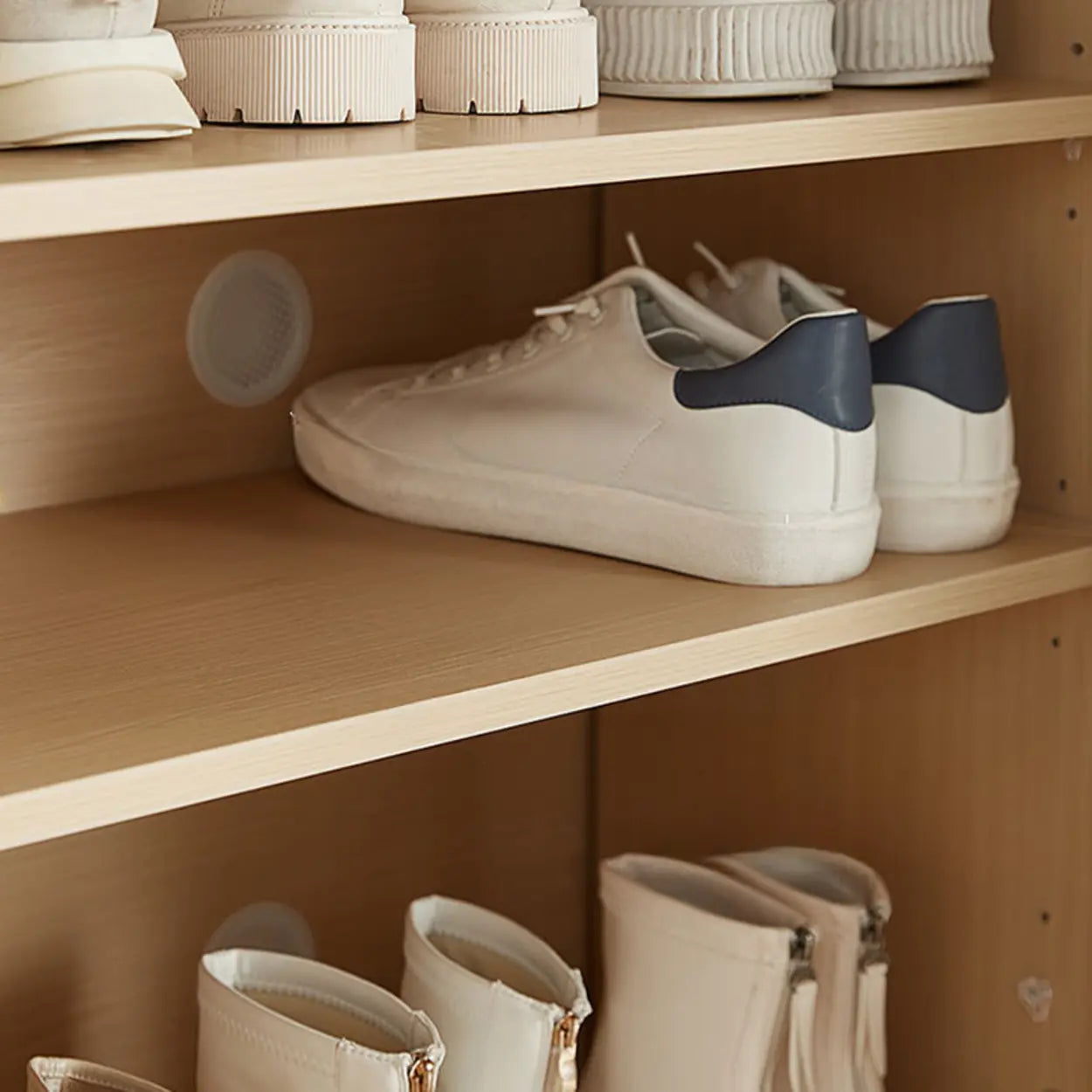 Modern Beige Wood Entryway Shoe Cabinet — Natural