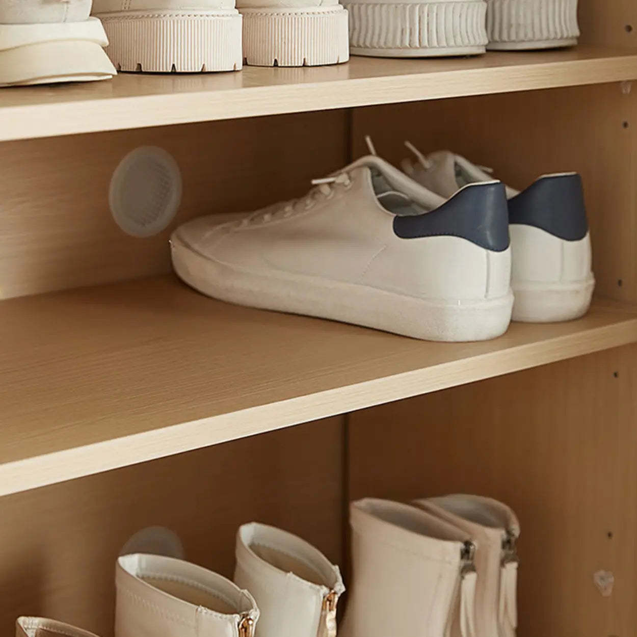 Modern Beige Wood Entryway Shoe Cabinet — Natural