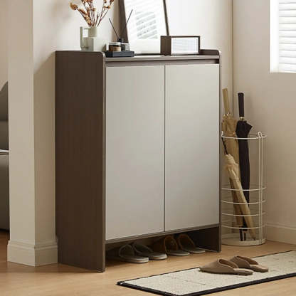 Modern Beige Wood Entryway Shoe Cabinet — Natural