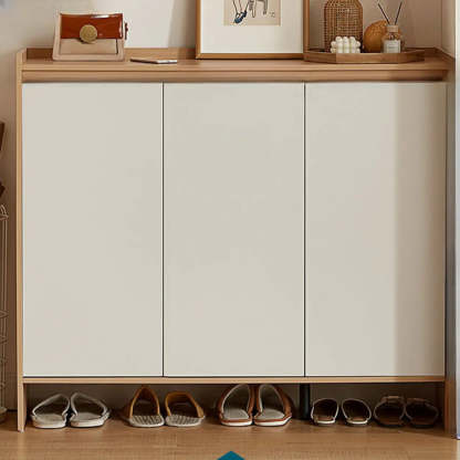 Modern Beige Wood Entryway Shoe Cabinet — Natural