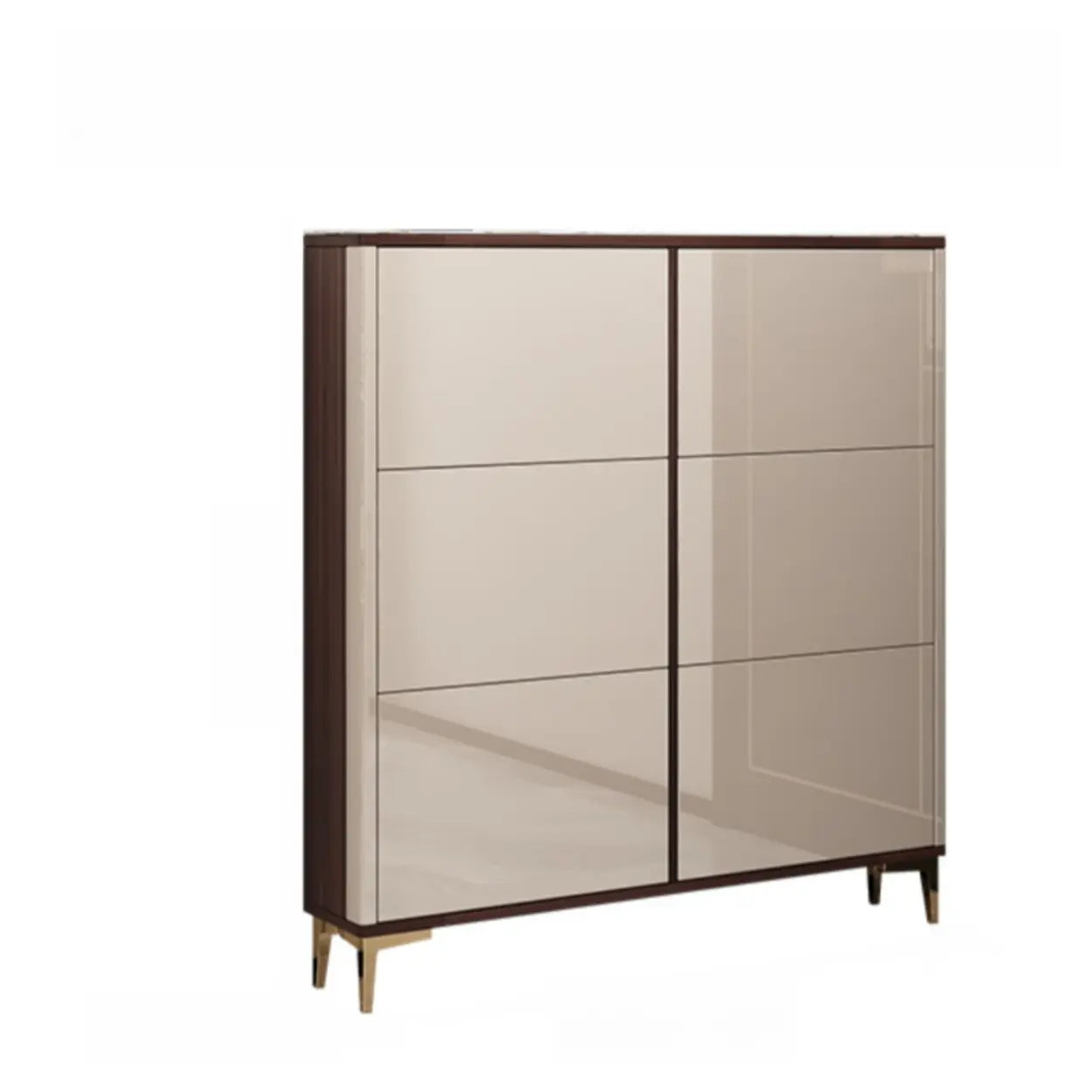 Modern Cream Wood Large Entryway Shoe Cabinet — Champagne / Stool Included