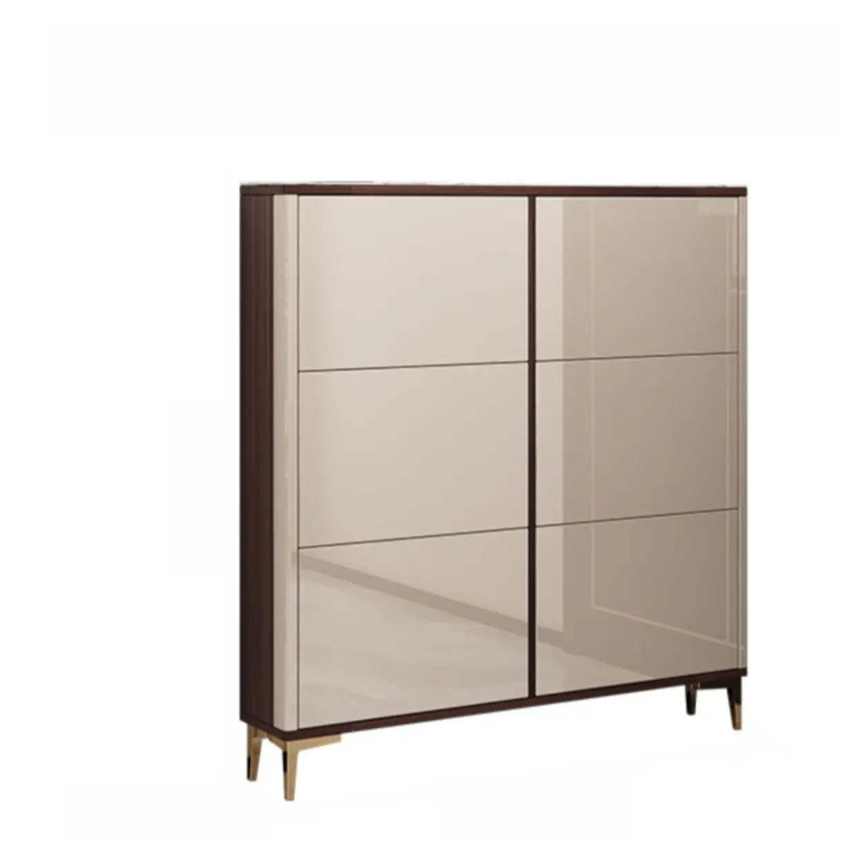 Modern Cream Wood Large Entryway Shoe Cabinet — Champagne / Stool Included