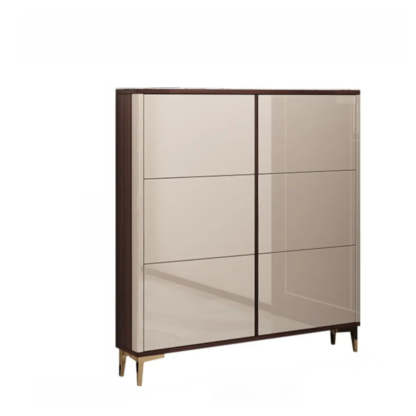 Modern Cream Wood Large Entryway Shoe Cabinet — Champagne / Stool Included
