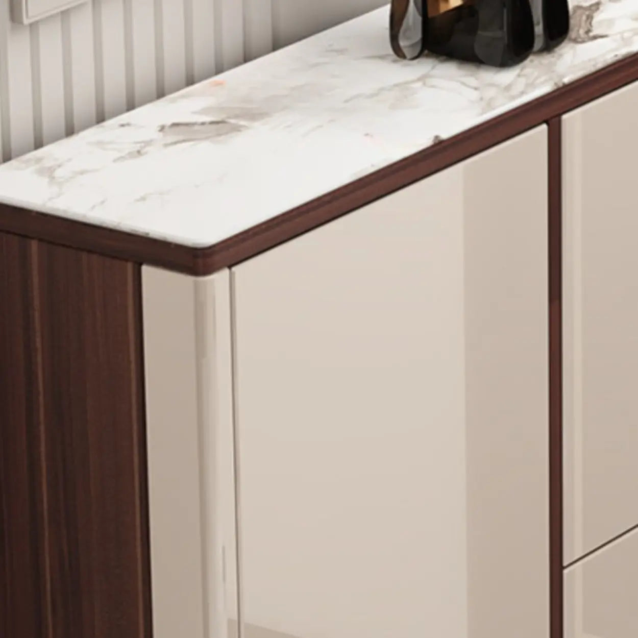 Modern Cream Wood Large Entryway Shoe Cabinet — Grey / Stool Not Included