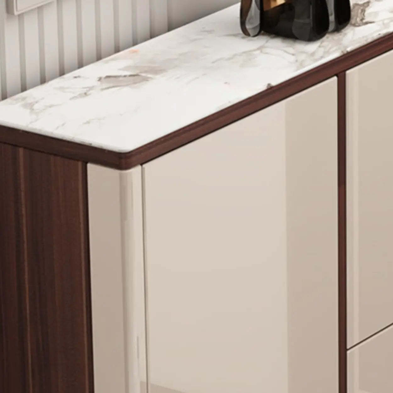 Modern Cream Wood Large Entryway Shoe Cabinet — Grey / Stool Not Included