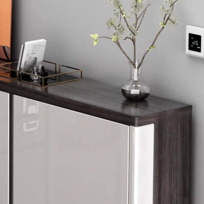 Modern Cream Wood Large Entryway Shoe Cabinet — Champagne / Stool Included
