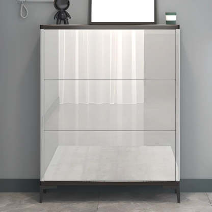 Modern Cream Wood Large Entryway Shoe Cabinet — Grey / Stool Not Included