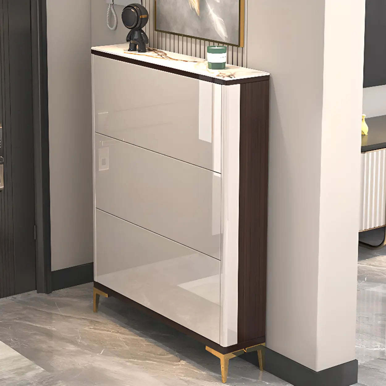 Modern shoe storage wood shoe storage — 23.6" L x 9.4" W x 47.2" H / Without Stool / Champagne