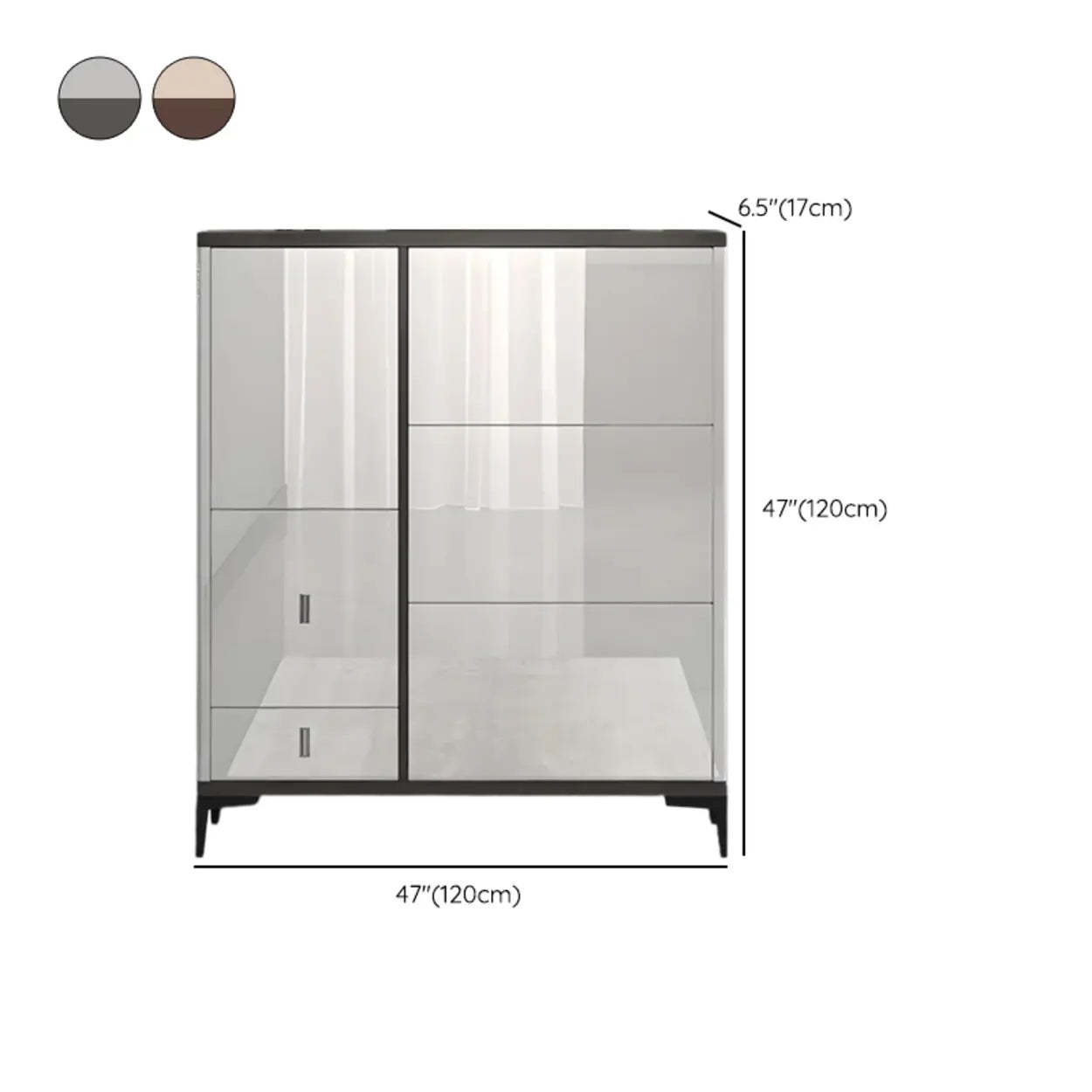 Modern Cream Wood Large Entryway Shoe Cabinet — Champagne / Stool Included