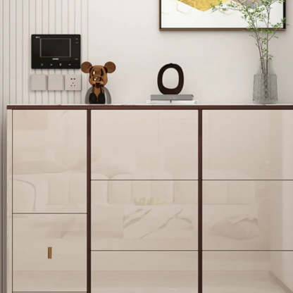 Modern Cream Wood Large Entryway Shoe Cabinet — Grey / Stool Included