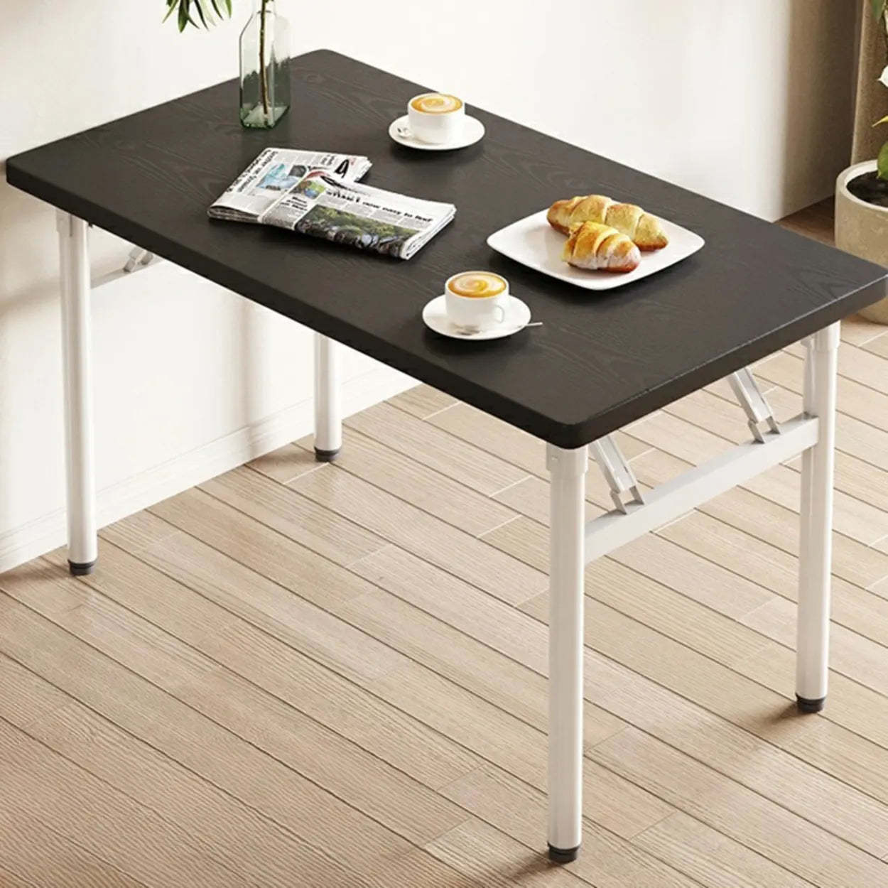 Rectangular Wood Folding Dining Table — Black / Table Only