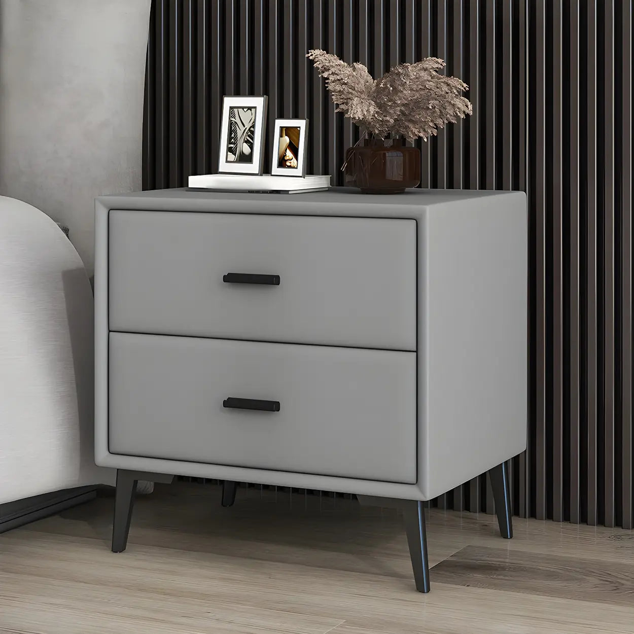 Modern Rectangular Gray Wood Nightstand with Drawer
