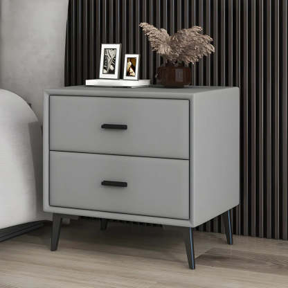 Modern Rectangular Gray Wood Nightstand with Drawer — Black