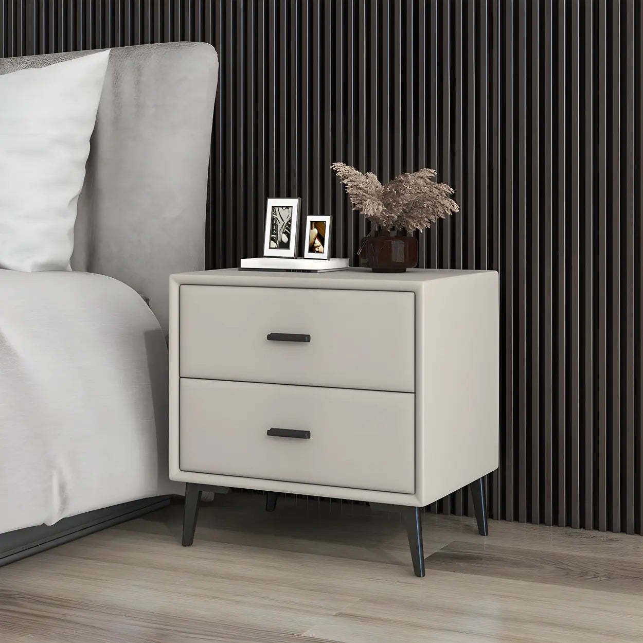 Modern rectangular drawer gray nightstands, Lighom — 16" L x 16" W x 18.5" H / Beige