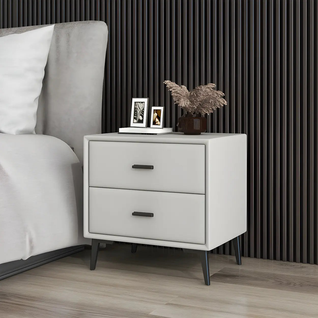 Modern Rectangular Gray Wood Nightstand with Drawer — Light Gray