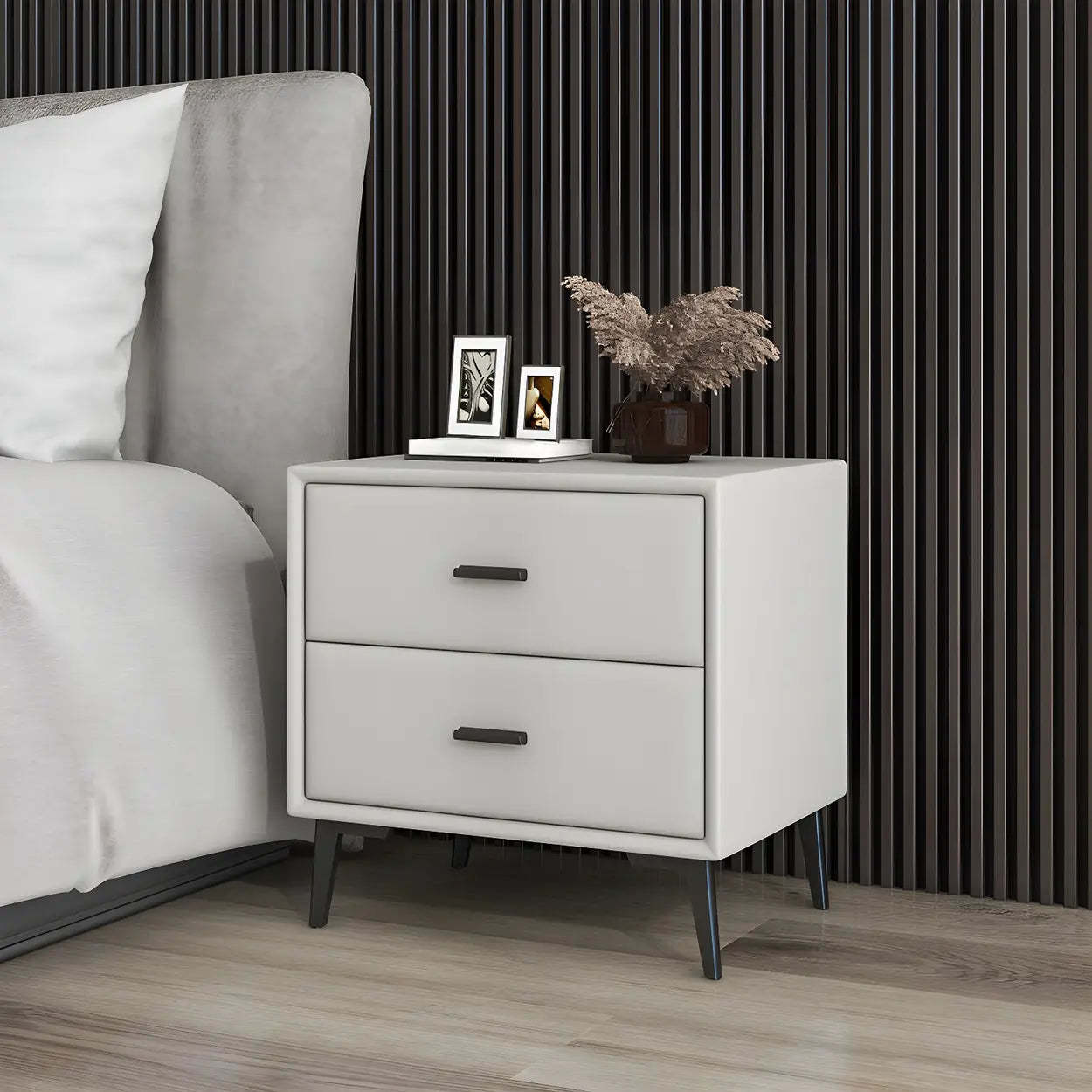 Modern Rectangular Gray Wood Nightstand with Drawer — Light Gray