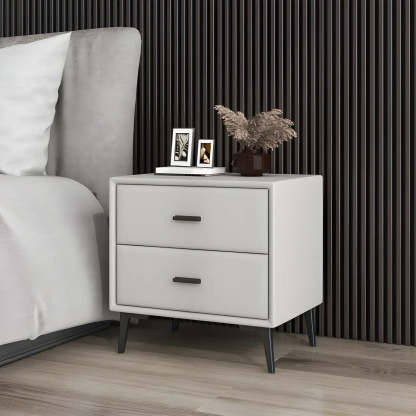 Modern Rectangular Gray Wood Nightstand with Drawer — Light Gray