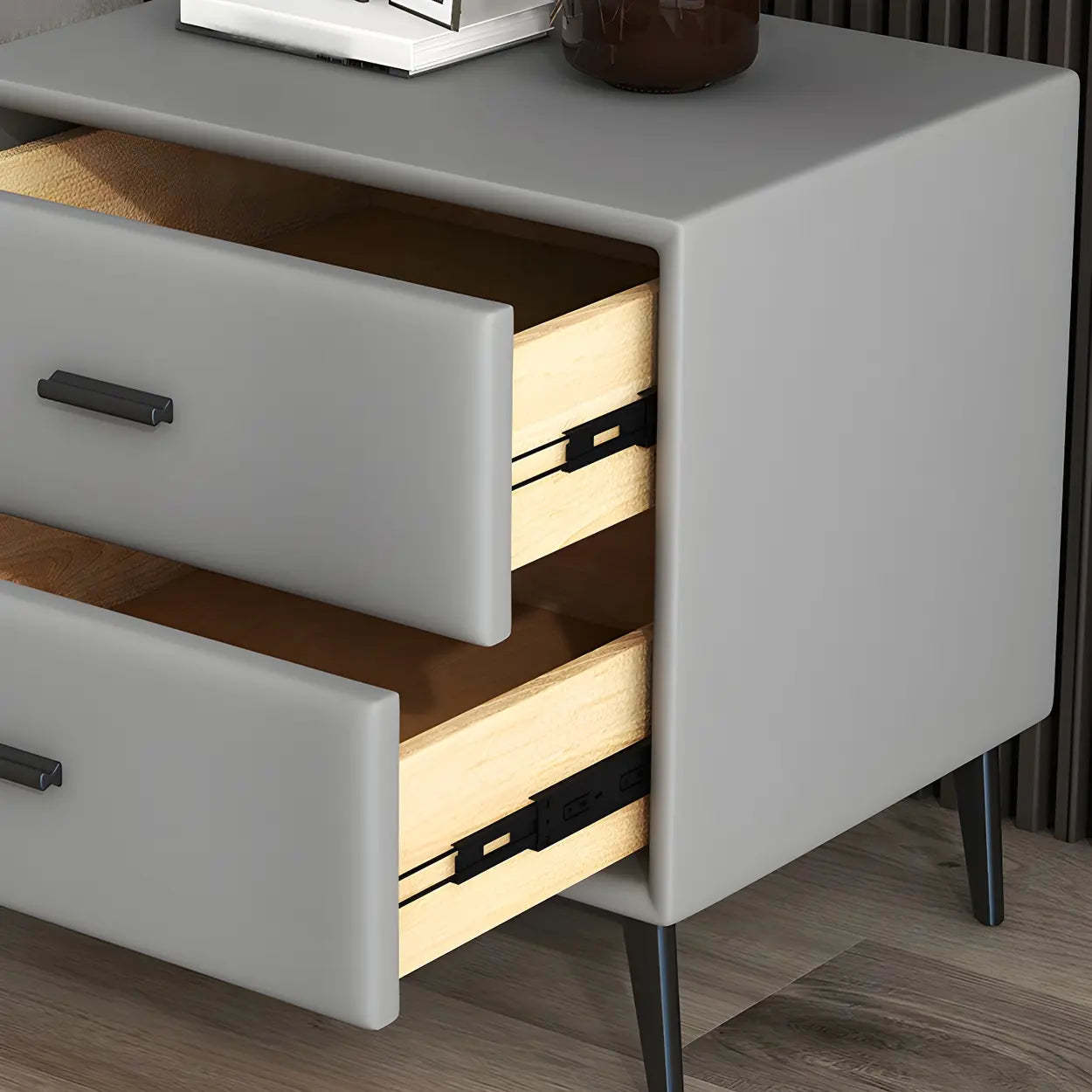 Modern Rectangular Gray Wood Nightstand with Drawer — Light Blue