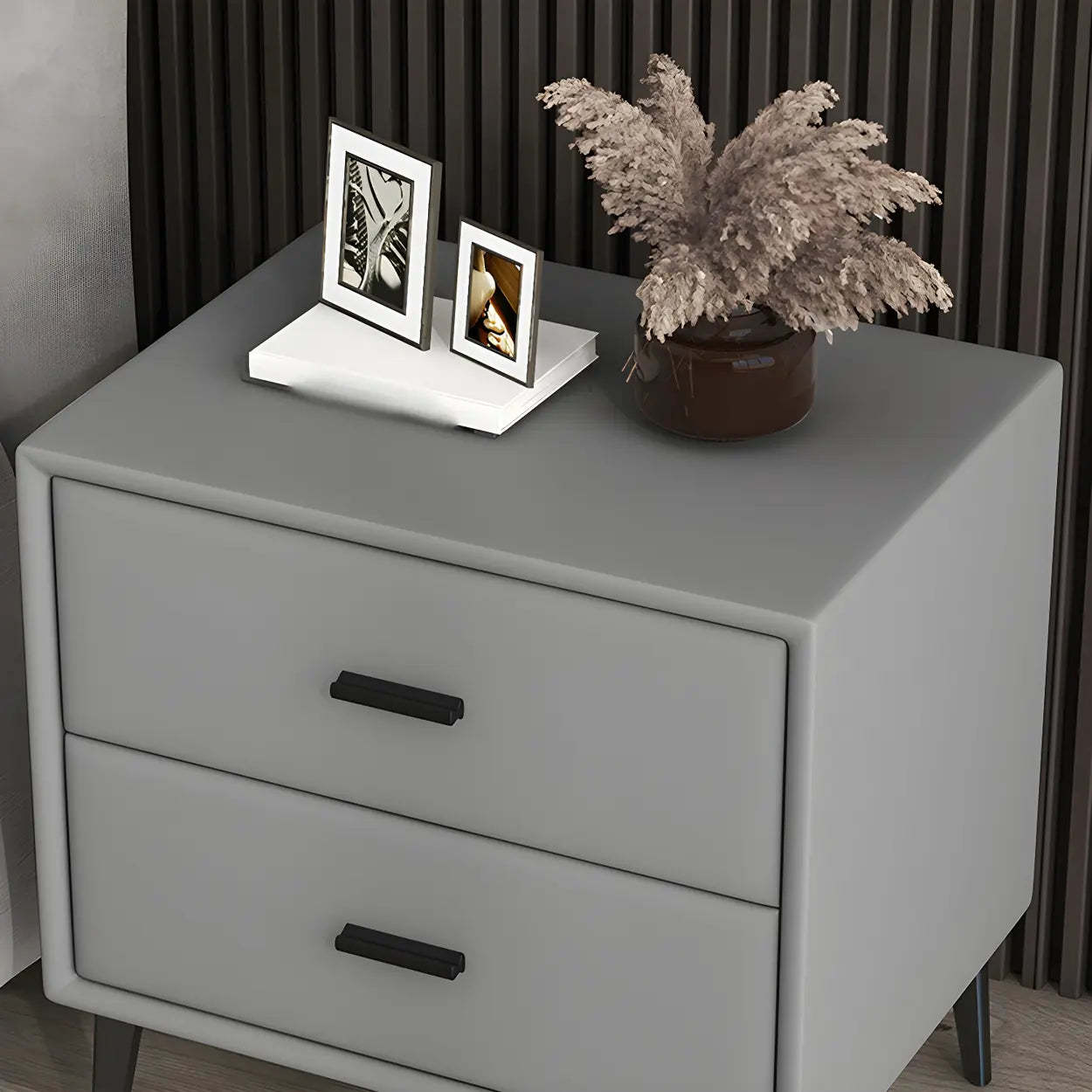 Modern Rectangular Gray Wood Nightstand with Drawer — Beige