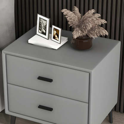 Modern Rectangular Gray Wood Nightstand with Drawer — Beige