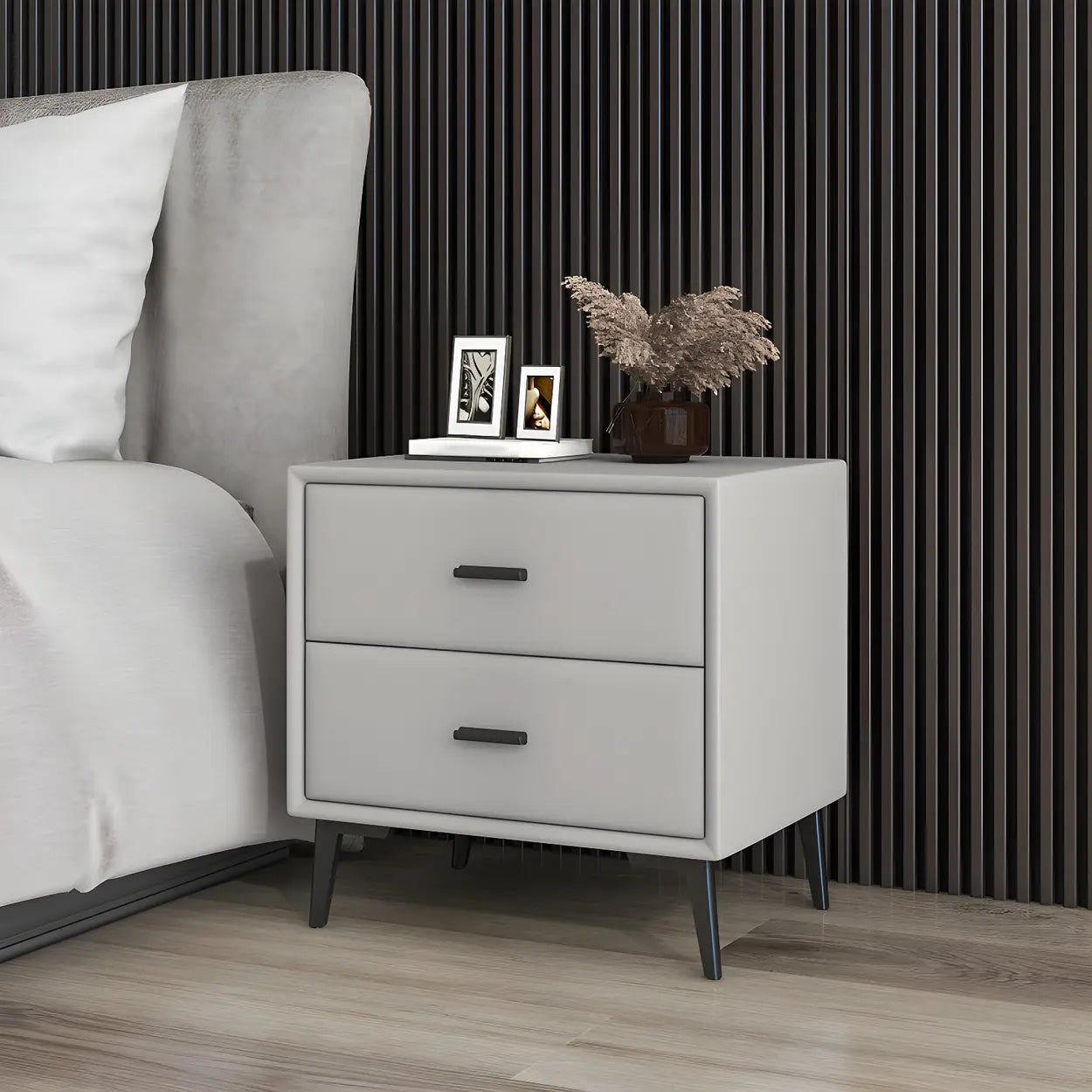 Modern Rectangular Gray Wood Nightstand with Drawer — Dark Gray