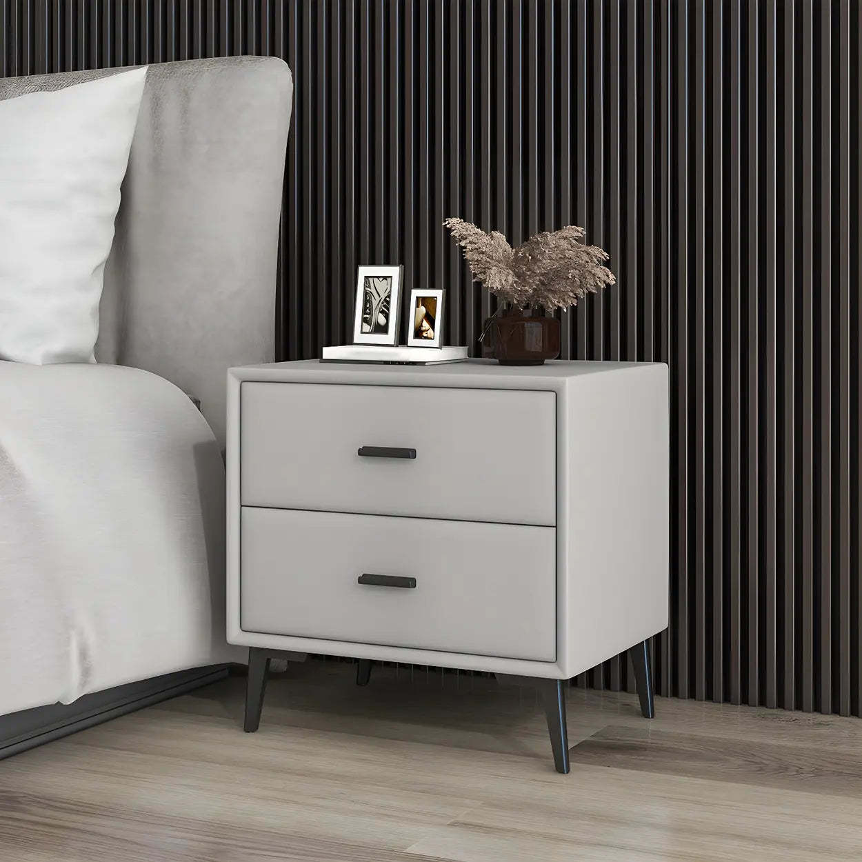 Modern Rectangular Gray Wood Nightstand with Drawer — Dark Gray