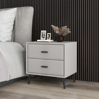Modern Rectangular Gray Wood Nightstand with Drawer — Dark Gray