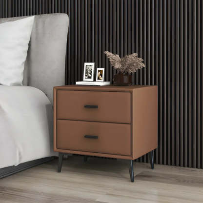 Modern Rectangular Gray Wood Nightstand with Drawer — Light Coffee