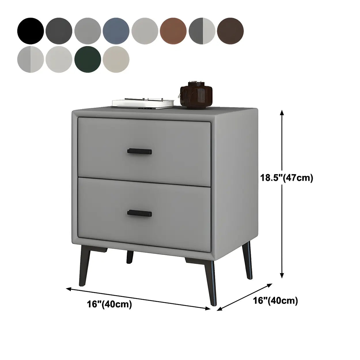 Modern Rectangular Gray Wood Nightstand with Drawer — Light Blue