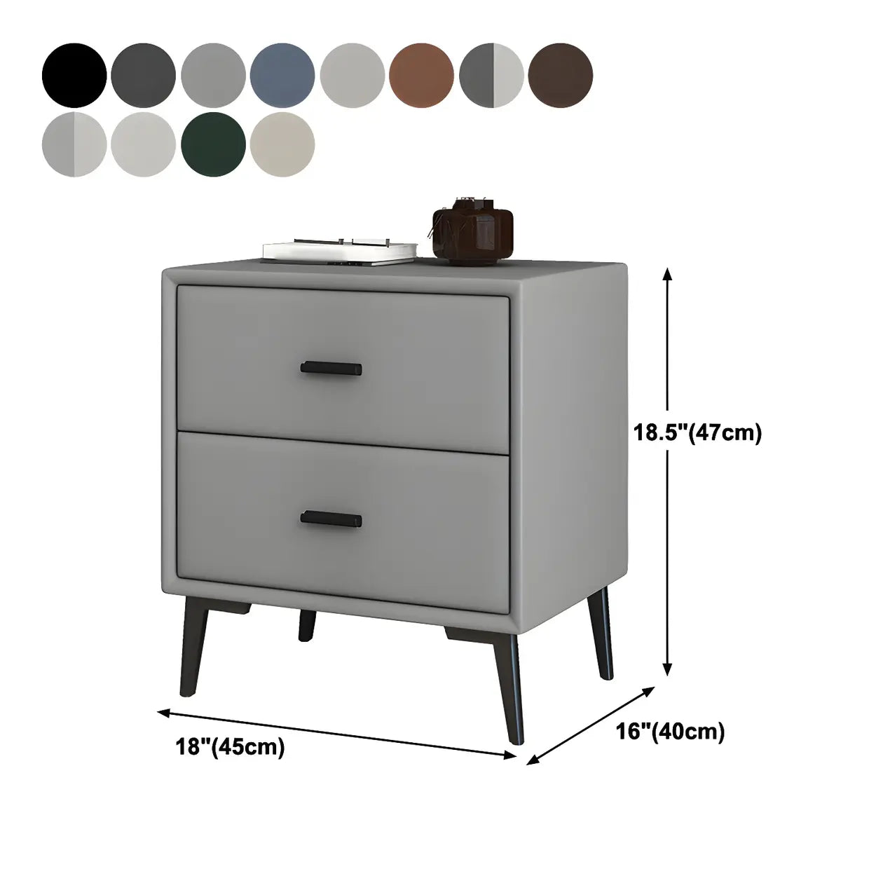 Modern Rectangular Gray Wood Nightstand with Drawer — Black