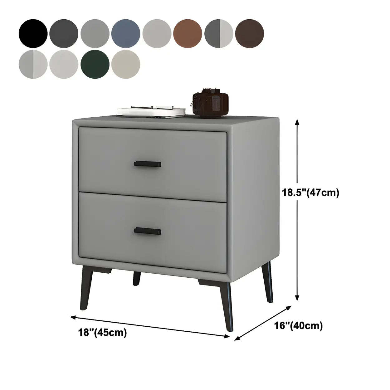 Modern Rectangular Gray Wood Nightstand with Drawer — Black