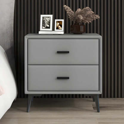 Modern Rectangular Gray Wood Nightstand with Drawer — Khaki