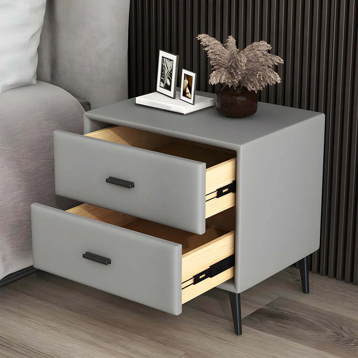 Modern Rectangular Gray Wood Nightstand with Drawer — Dark Gray