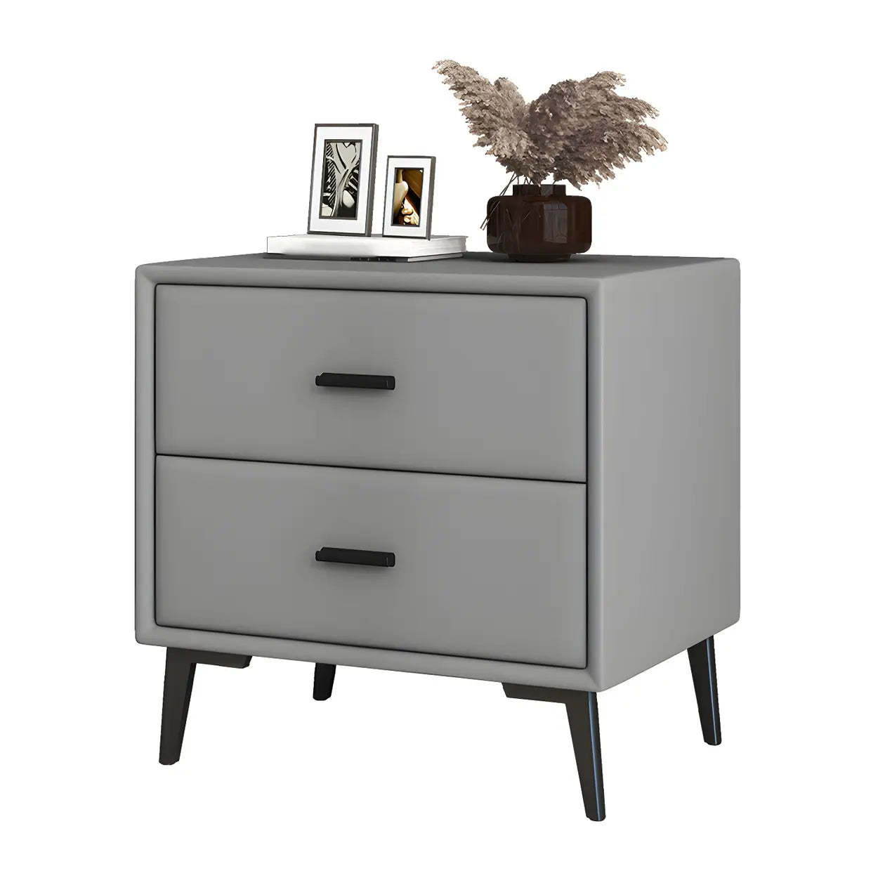 Modern Rectangular Gray Wood Nightstand with Drawer — Light Coffee