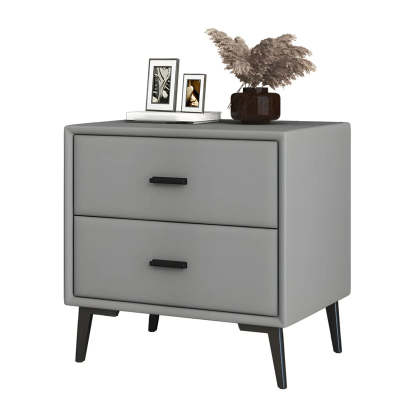 Modern Rectangular Gray Wood Nightstand with Drawer — Light Coffee