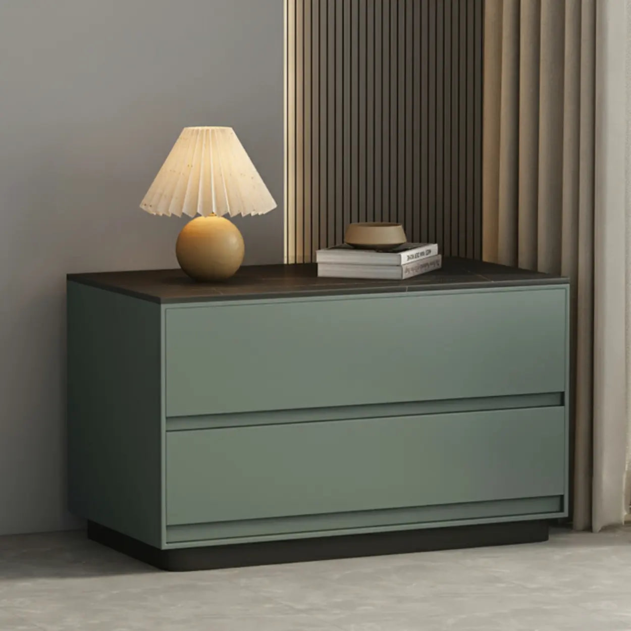 Modern Rectangular Gray Wood Nightstand with Drawers — White