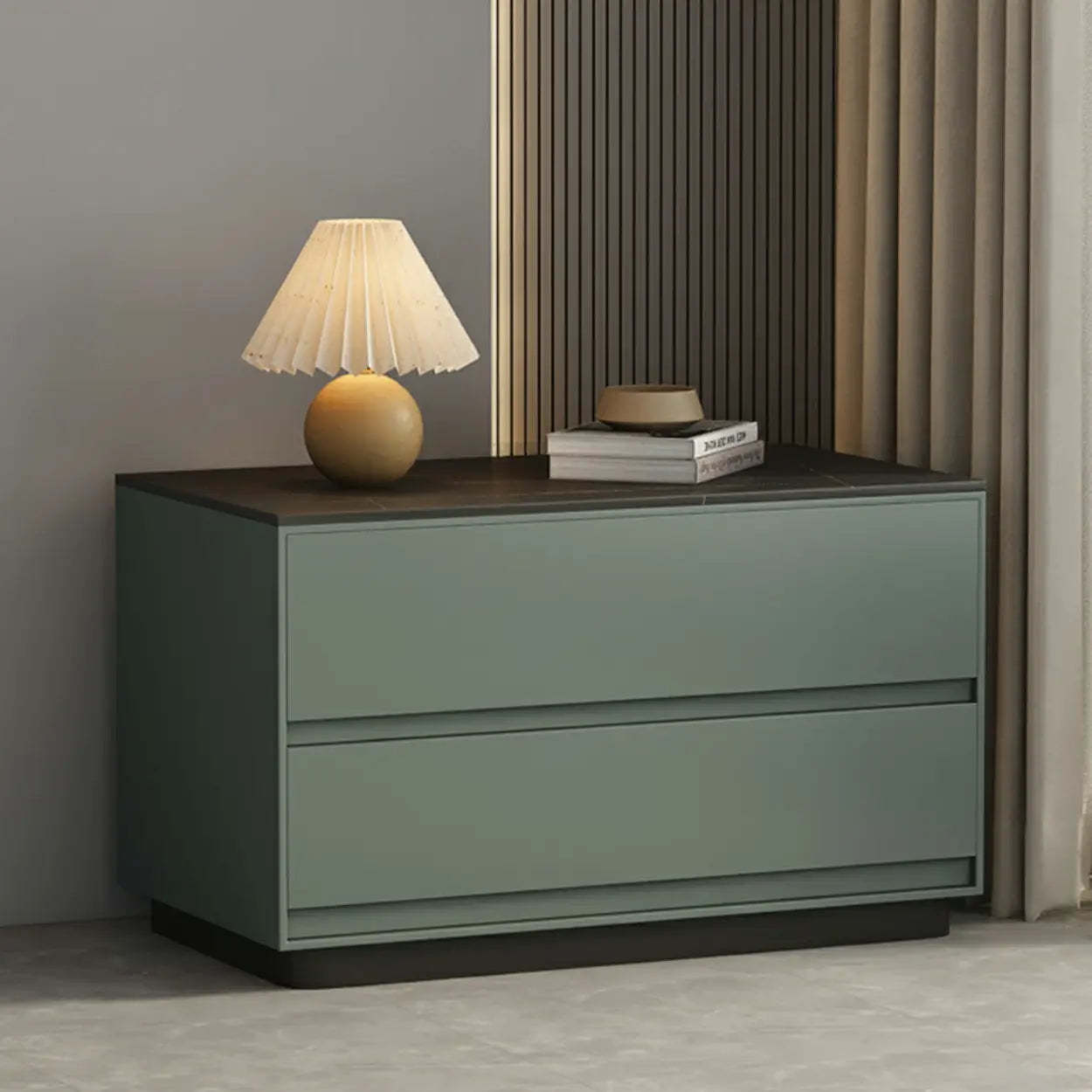 Modern Rectangular Gray Wood Nightstand with Drawers — White