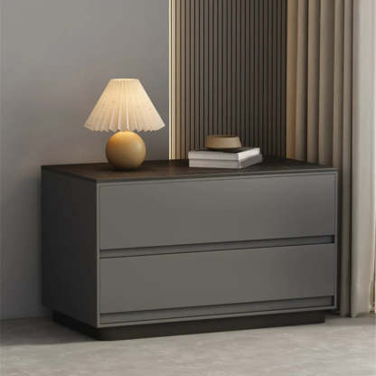 Modern Rectangular Gray Wood Nightstand with Drawers — Light Coffee