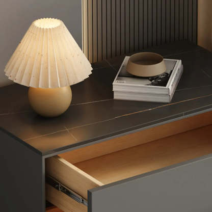 Modern Rectangular Gray Wood Nightstand with Drawers — White