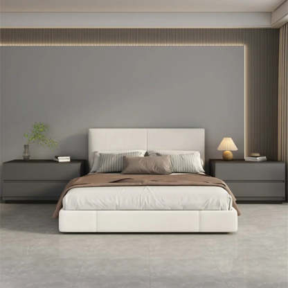 Modern Rectangular Gray Wood Nightstand with Drawers — Beige