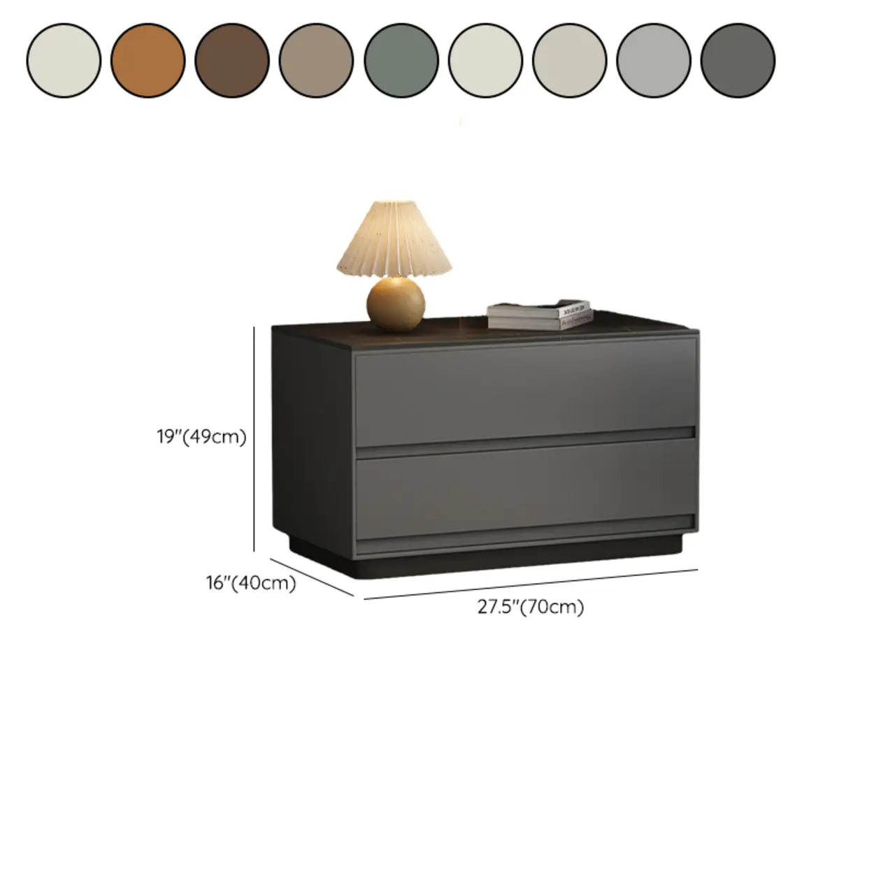 Modern Rectangular Gray Wood Nightstand with Drawers — Orange