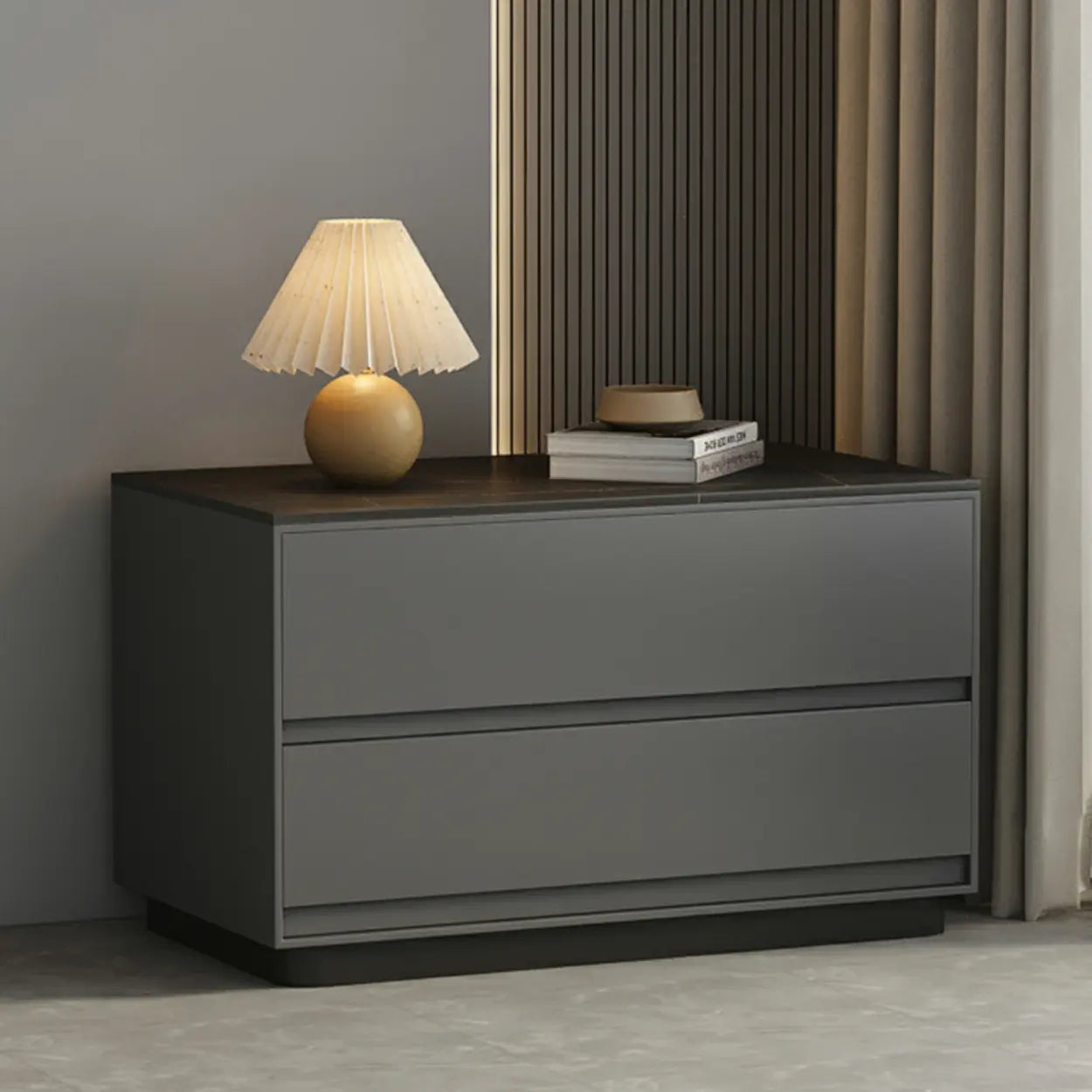 Modern Rectangular Gray Wood Nightstand with Drawers — Light Gray