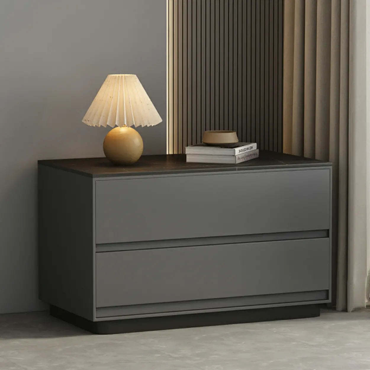Modern Rectangular Gray Wood Nightstand with Drawers — Light Gray